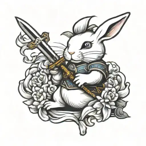 White Bunny Holding Sword