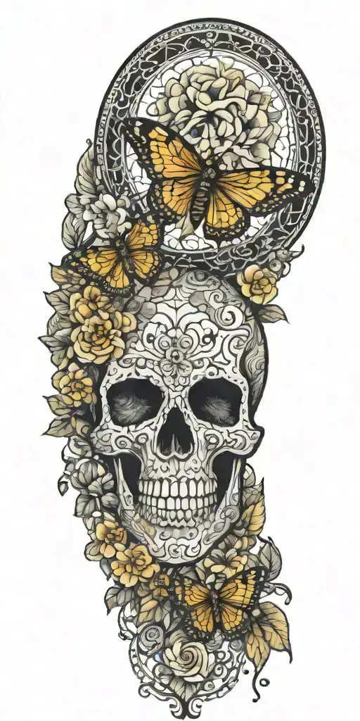 Skull Flora Lace Moon Moths Mandela Style