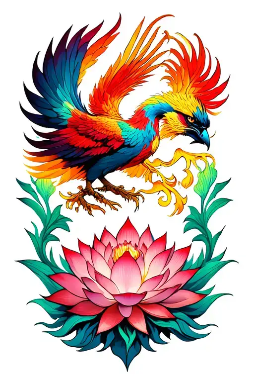 Lotus And Phoenix Rising From Ashes