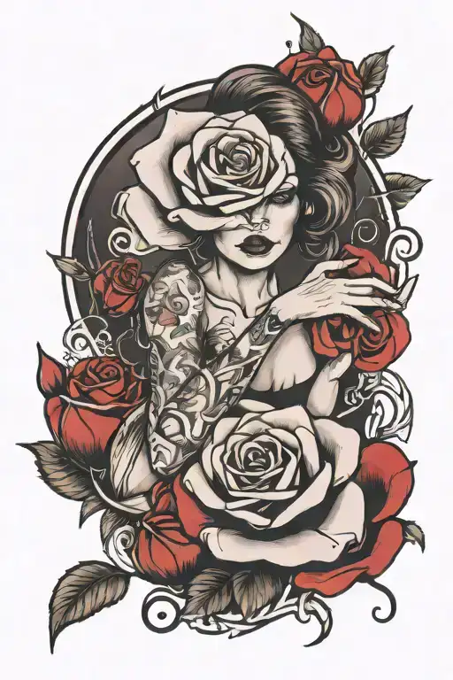 Woman Holding A Rose Intertwined