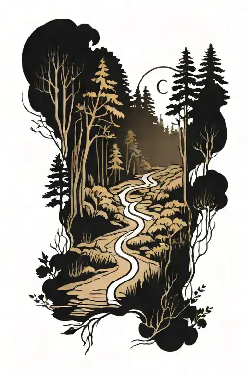 A Forest Road With A Simple And Minimal Design Featuring