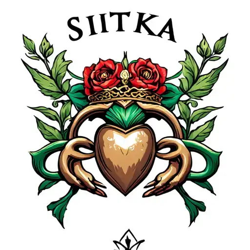 A Tattoo With The Word Sitka And A Claddagh