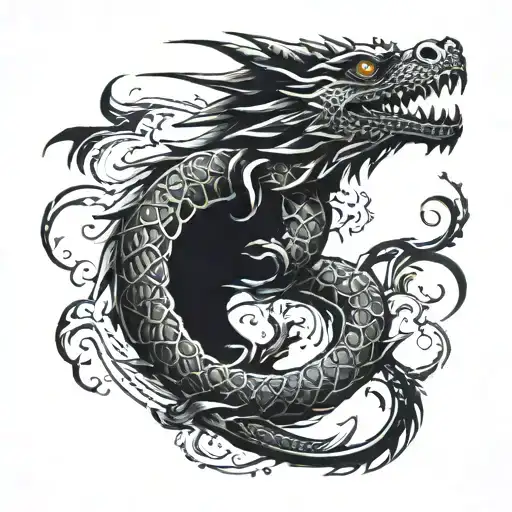Small Black Ink Dragon On Left Shoulder