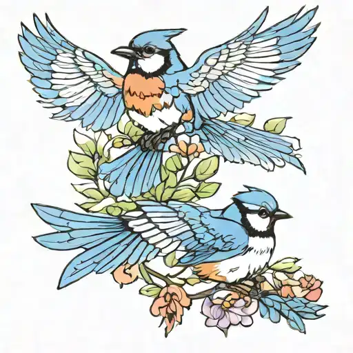 Robin And Blue Jay Birds Flying