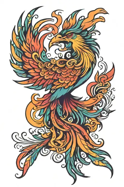 Vibrant Colorful Phoenix Bird Rising Sun