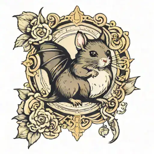 Small Tatoo With Bat And Hamster
