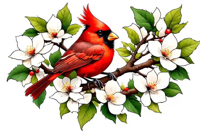Dogwood Branch With Cardinal Perched
