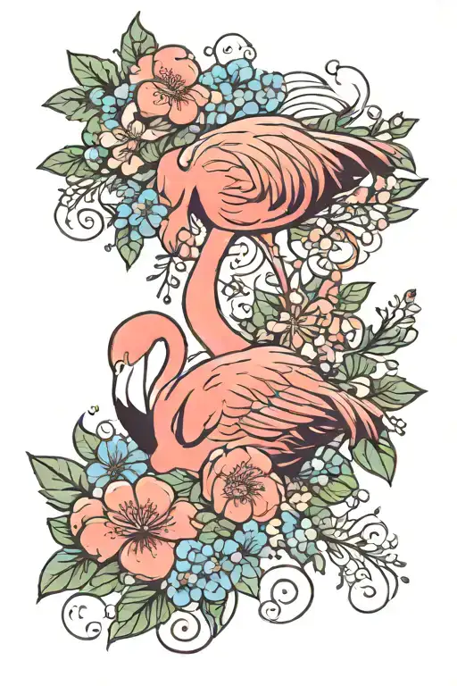 Flamingo And Forget Me Not Flower
