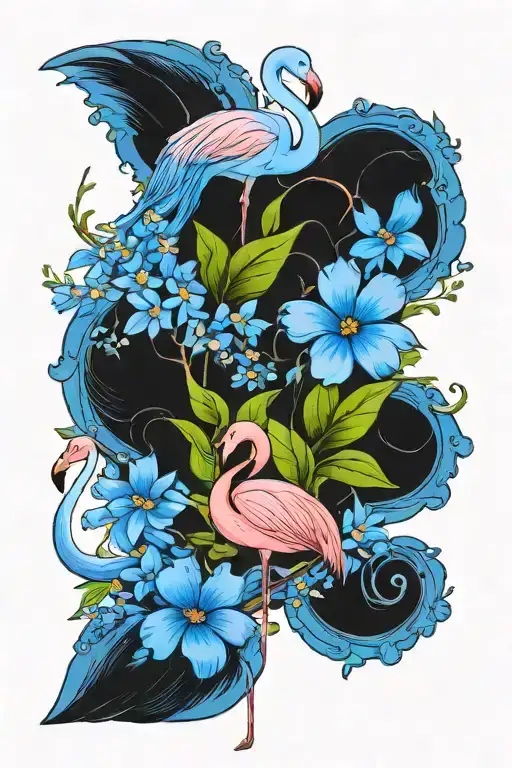 Flamingo And Forget Me Not Flowers