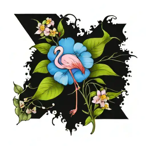 Flamingo And Forget Me Not Flowers