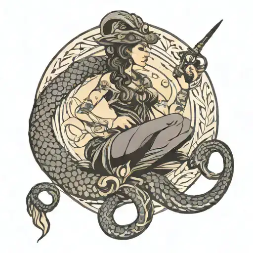 Rattle Snake Protecting Goddess Justitia