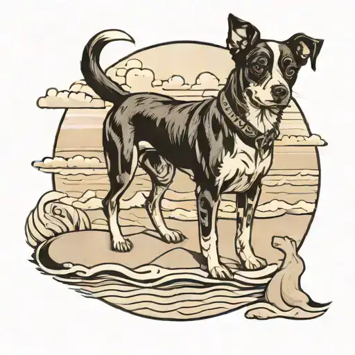 Dog In The Beach Black And White With Number 27