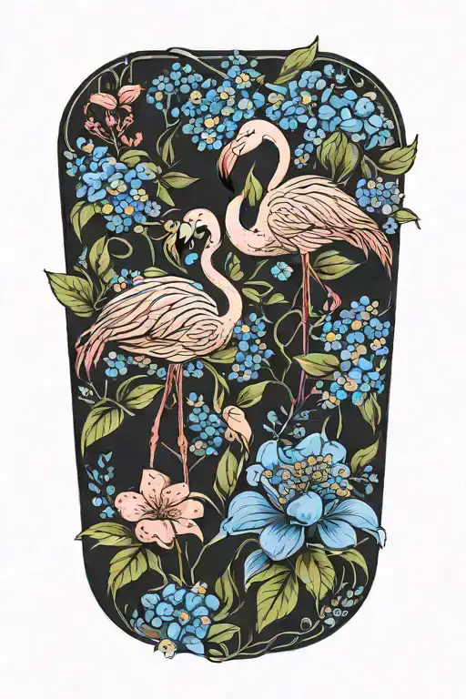 Flamingo And Forget Me Not Flowers