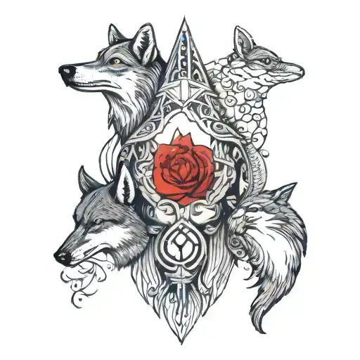 A Wolf And A Penguin And A Bat And A Goose Sitting