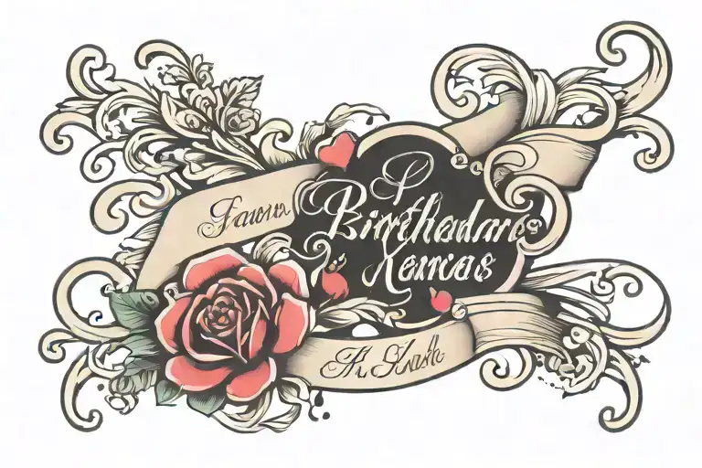 2 Names In Cursive With Birthday Underneath Them On Wrist