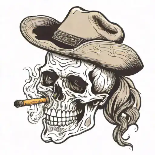 Skull Wearing A Cowboy Hat Smoking A Cigarette