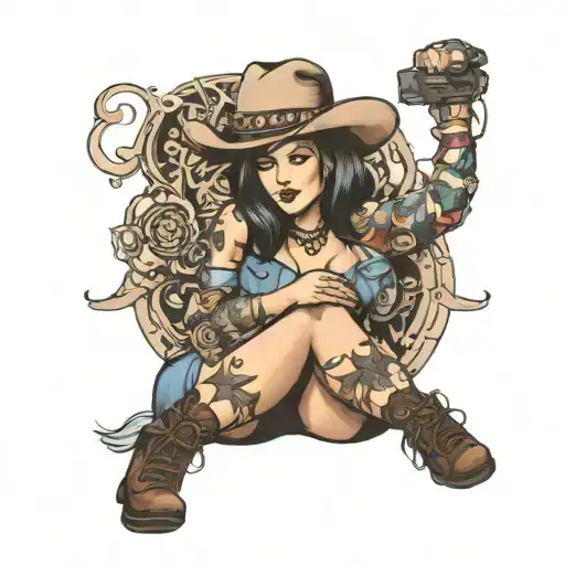 Sexy Chubby Girl Wearing Cowboy Hat Sitting