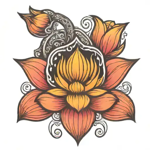 Trishul With Lotus Flower