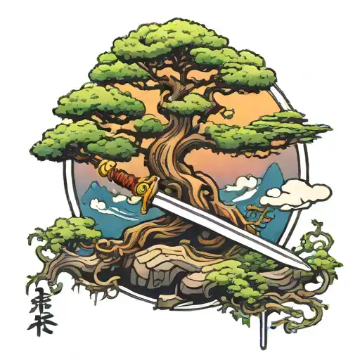 A Sword Coming Out Of A Bonsai Tree