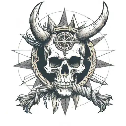 Skull With A Rope Around The Horns With A Medicine Wheel In The Center Of The Skull