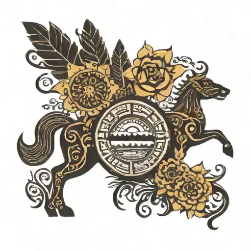 Silhouette Of The Mexican Country And The Aztec Culture Filling