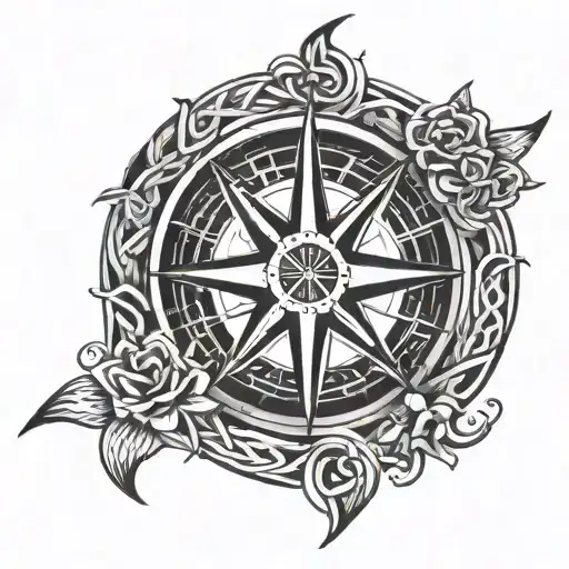 Compass Rose With Sun And In The Middle A Celtic Symbol Of Infinity With A Heart Overlapping