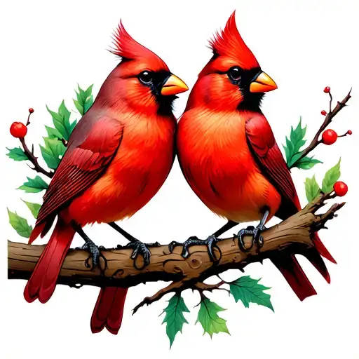 Male And Female Cardinal On Dogwoord Branch