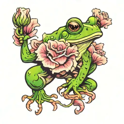 A Happy Frog Peeking Out From Behind A Carnation