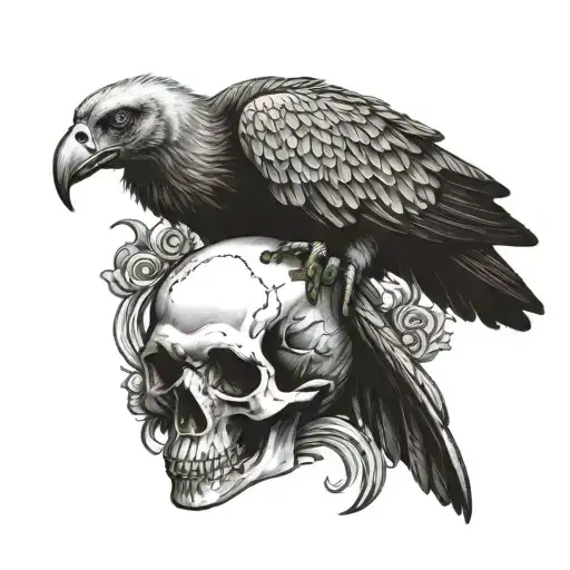 Vulture Sitting On Skull