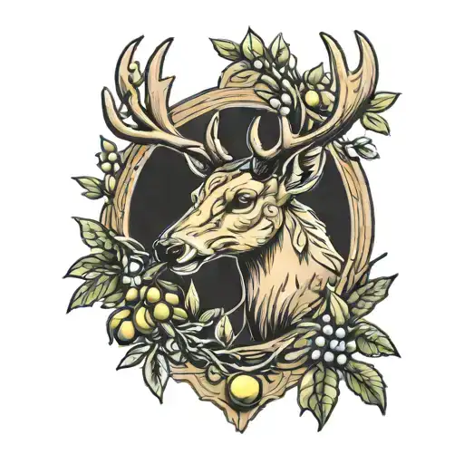 Deer Eating Olive Branch