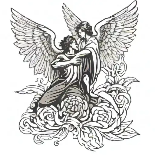 A Fallen Angel With Another Angel Reaching Out To Him