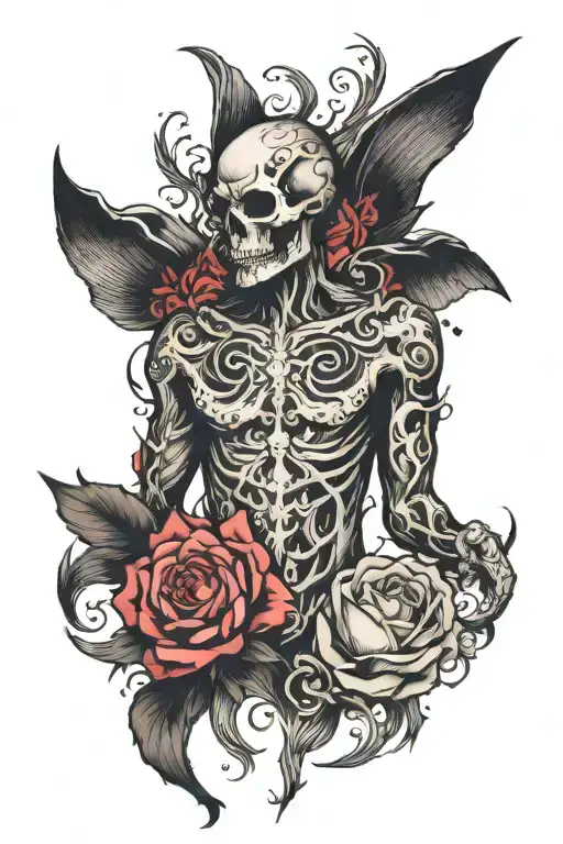 Darkness Hug Symmetrical Chest Tattoo Going To The Back Through The Shoulders