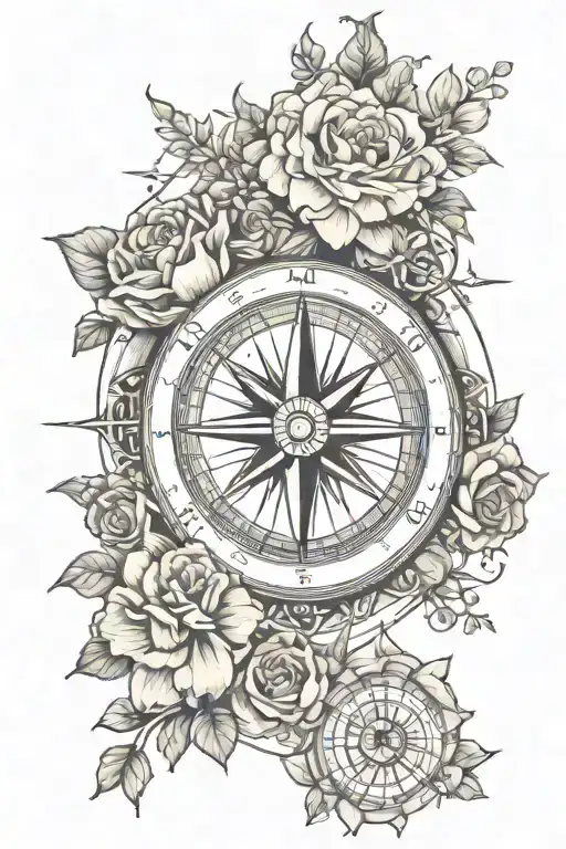 Compass With Mason Dixon Line In The Middle With Mixture Of Flowers Around The Compass
