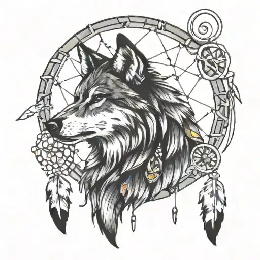 Wolf With A Dream Catcher Intertwined
