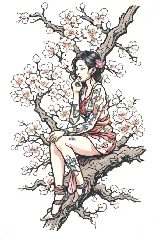 Cherryblossom Tree With A Girl Sitting With Him