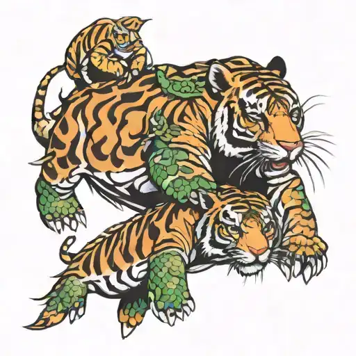 Sea Turtle And Tiger Emerging