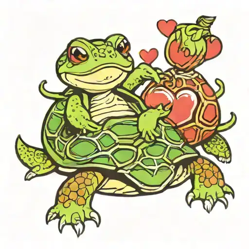 Turtle And Frog Holding Heart