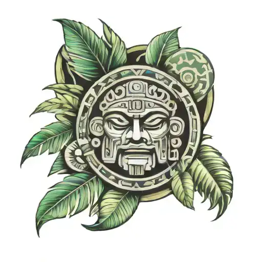 Mayan Oriented Tattoo With Vintage Jungle Background