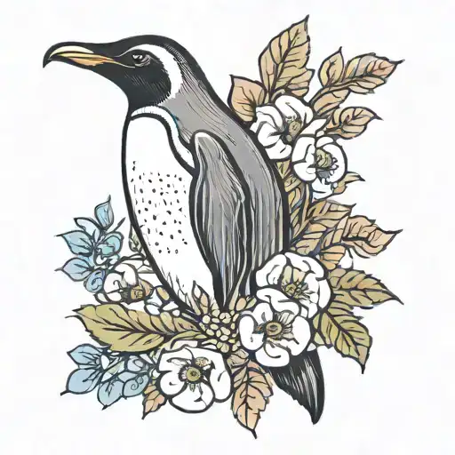 A Penguin With Flowers And Oak Leaves