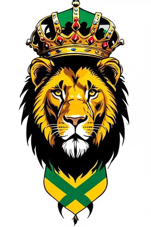 Jamaican Flag And A Lion Wearing A Crown