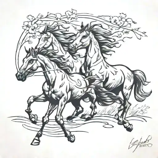 Two Horse Galloping Through A Field