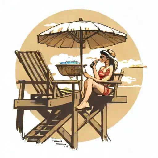 Lifeguard Stand With One Chair High In The Air At Pool With Umbrella Sunny