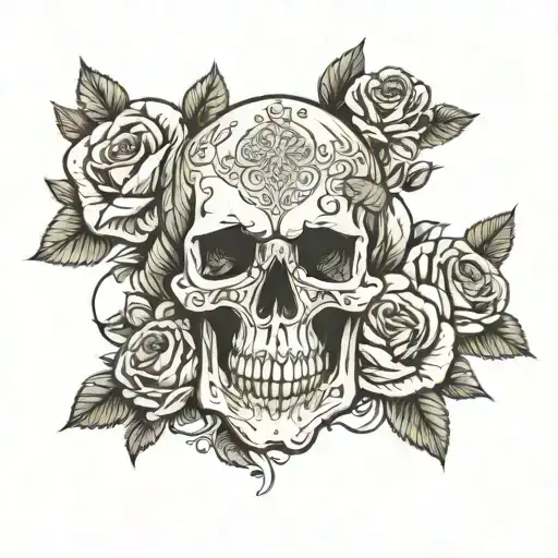 Skull With Roses Intertwined