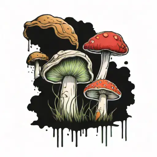 Different Types Of Mushrooms Growing Out Of Decaying Spray Paint Can