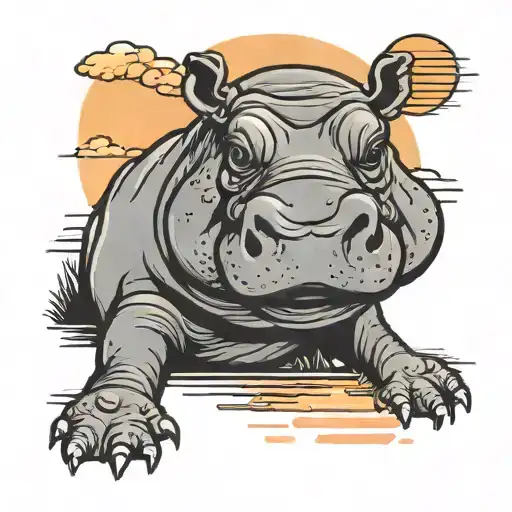 Hippo With Sunset Background
