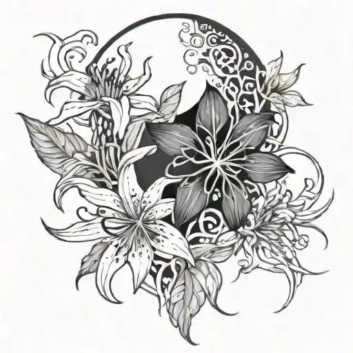 Spider Lily And Moon Merging Together