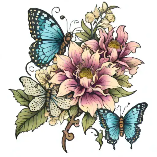 Orchid Dragonfly Chrysanthemums And Butterfly