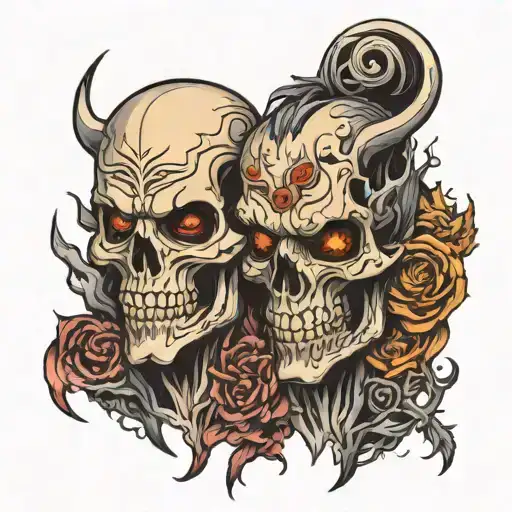 Half Faces Skeleton Half Faces Demon