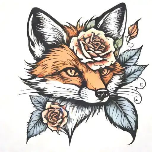 A Fox With A Rose Looking Up