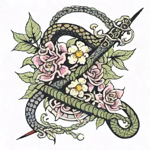 Snake Wrapped Sword Birth Month Flowers